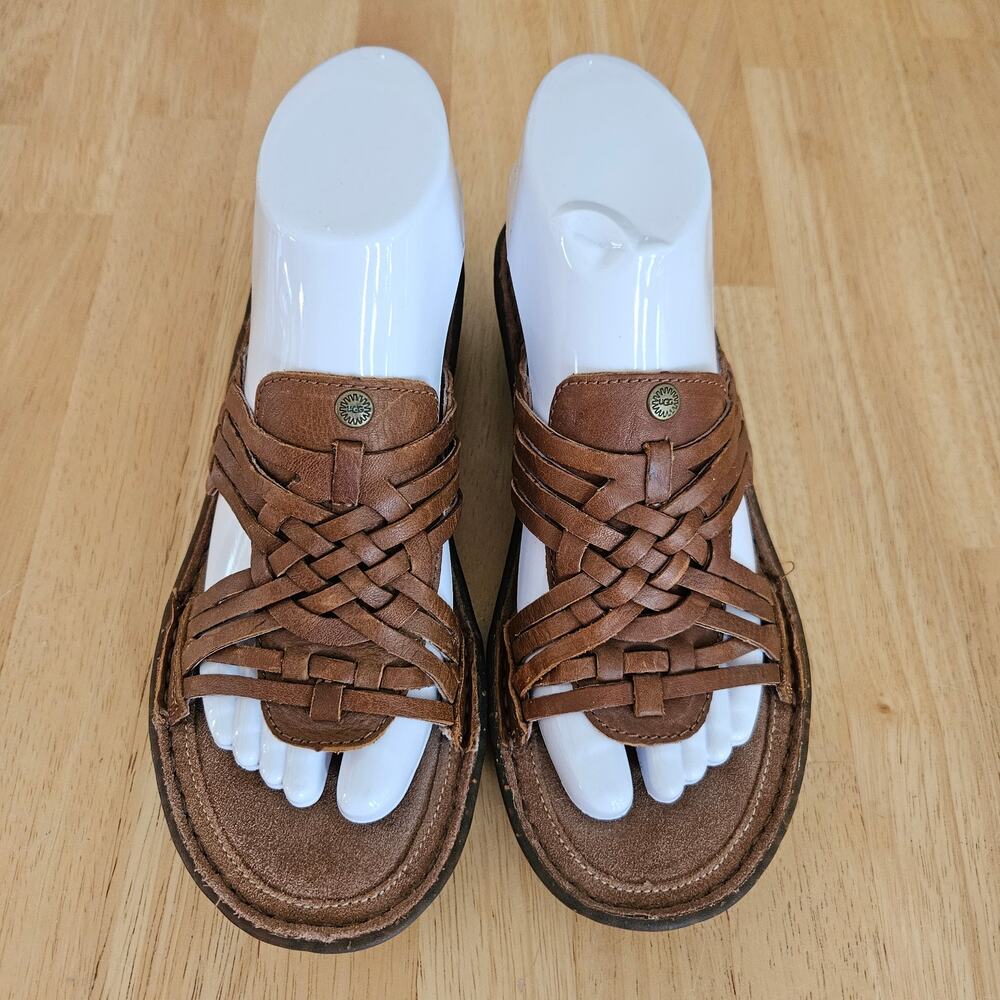 UGG Australia Keala Fisherman Sandals Sz 7 Brown Basketweave Slip On Leather